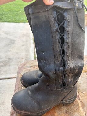 Dublin Black Lace-Up Riding Side-Detail Leather Boots Size 9.5